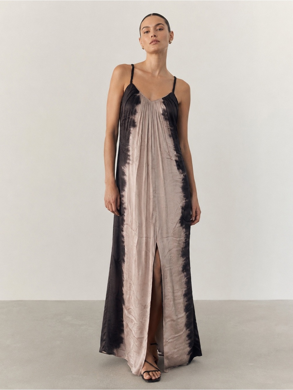 Silk Satin Chiffon Front Slit Evening Gown - Picture 1 of 10